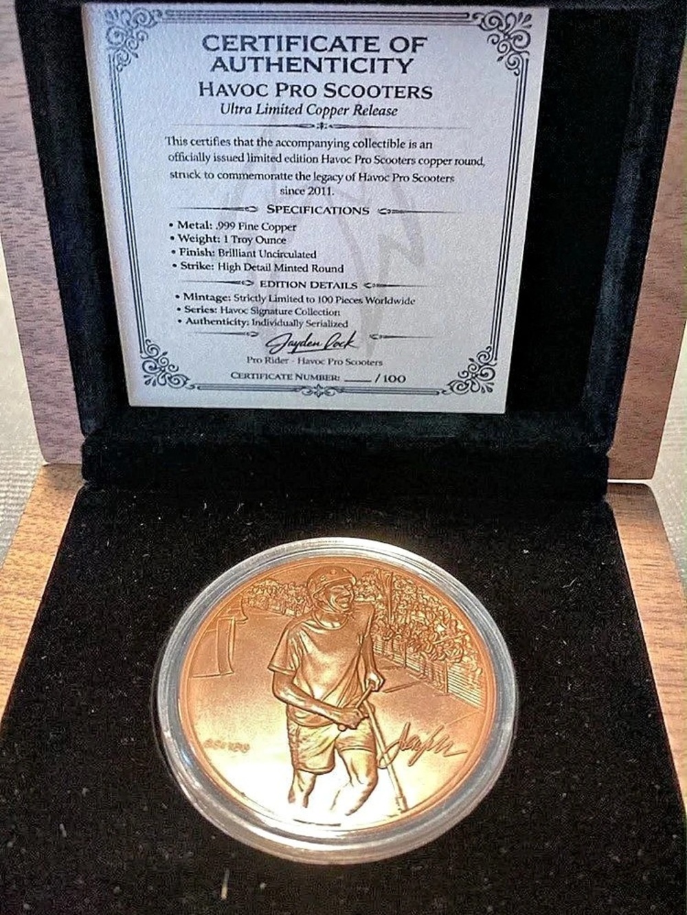 Havoc Pro Scooters Ultra Limited Copper Release 1 oz.999 Fine Copper Round